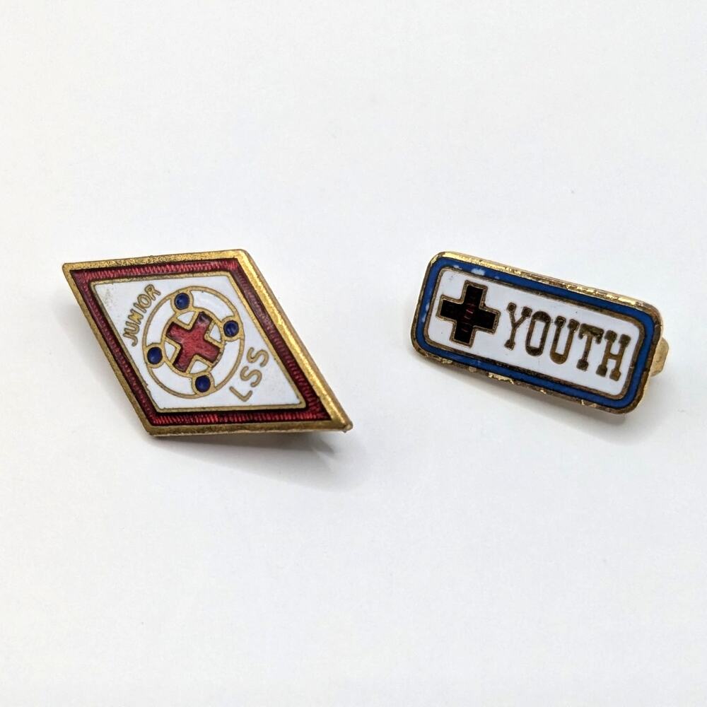 Vintage Red Cross Cloisonne Junior LSS Life Saving Service Youth Badge Pins Set